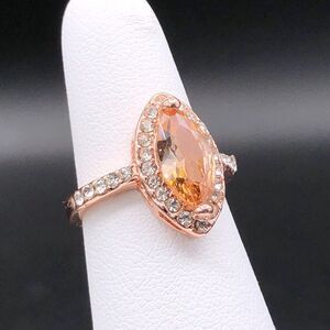 Aquamarise Halo Ring Sz 5.25 Peach Morganite Marquise CZ 14k Rose Gold Vermeil